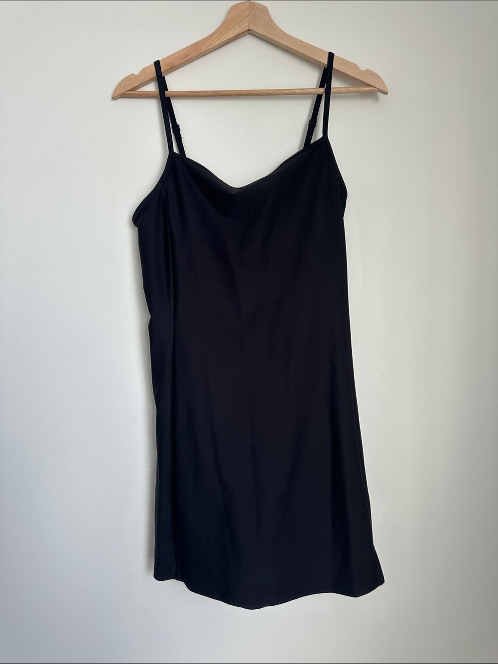 Old Navy Black Satin-Look Mini Slip Athletic Dress with Thin Adjustable Straps